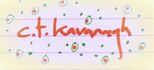 c.t. kavanagh in orange handwritten text surrounded by green dots and orange dots with green circles around them