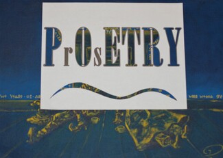 Picture of prosetry cutout with a painting showing through the letters.