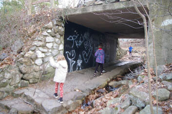 Picture of kids walking beneath an overpass.